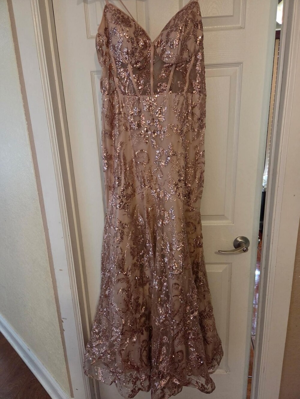 ADORA Rose Gold Sequin Prom Dress